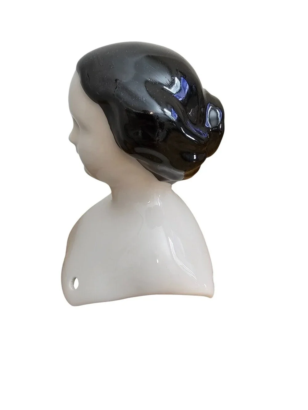 Vintage Hand Painted Bisque Doll Bust Head Black Hair Unpainted Face